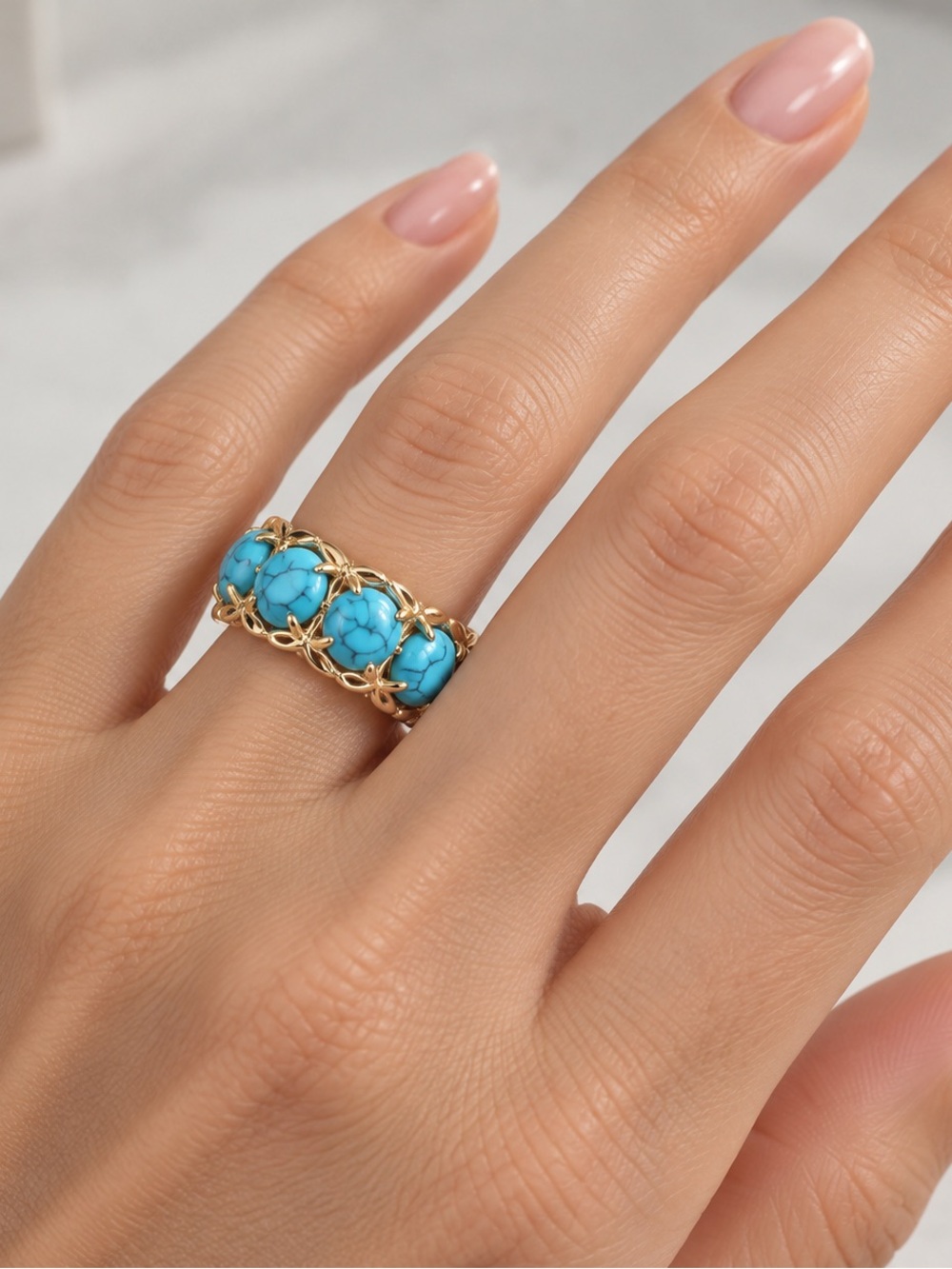 Anthropologie Rare Turquoise Simulant Statement Ring Gold Tone Size 8 NWOT